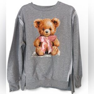 Goodie Two Sleeves Gray Teddy Bear Sweatshirt New